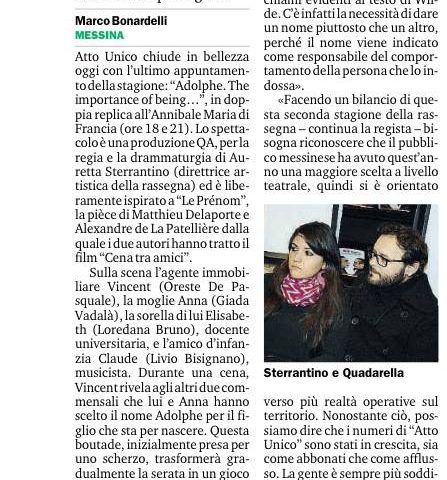 ADOLPHE - Intervista ad A. Sterrantino di M. Bonardelli - Gazzetta del Sud 22.03.15